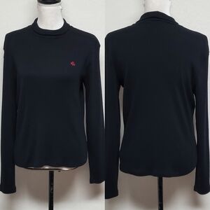 VINTAGE 90s Lauren Ralph Lauren Black Ribbed Knit Mock Neck Long Sleeve Tee Med